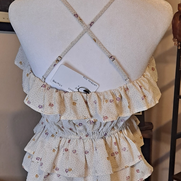 Aubrey Line and Dot Floral Print Tank Top Size Small NWT - Picture 3 of 5